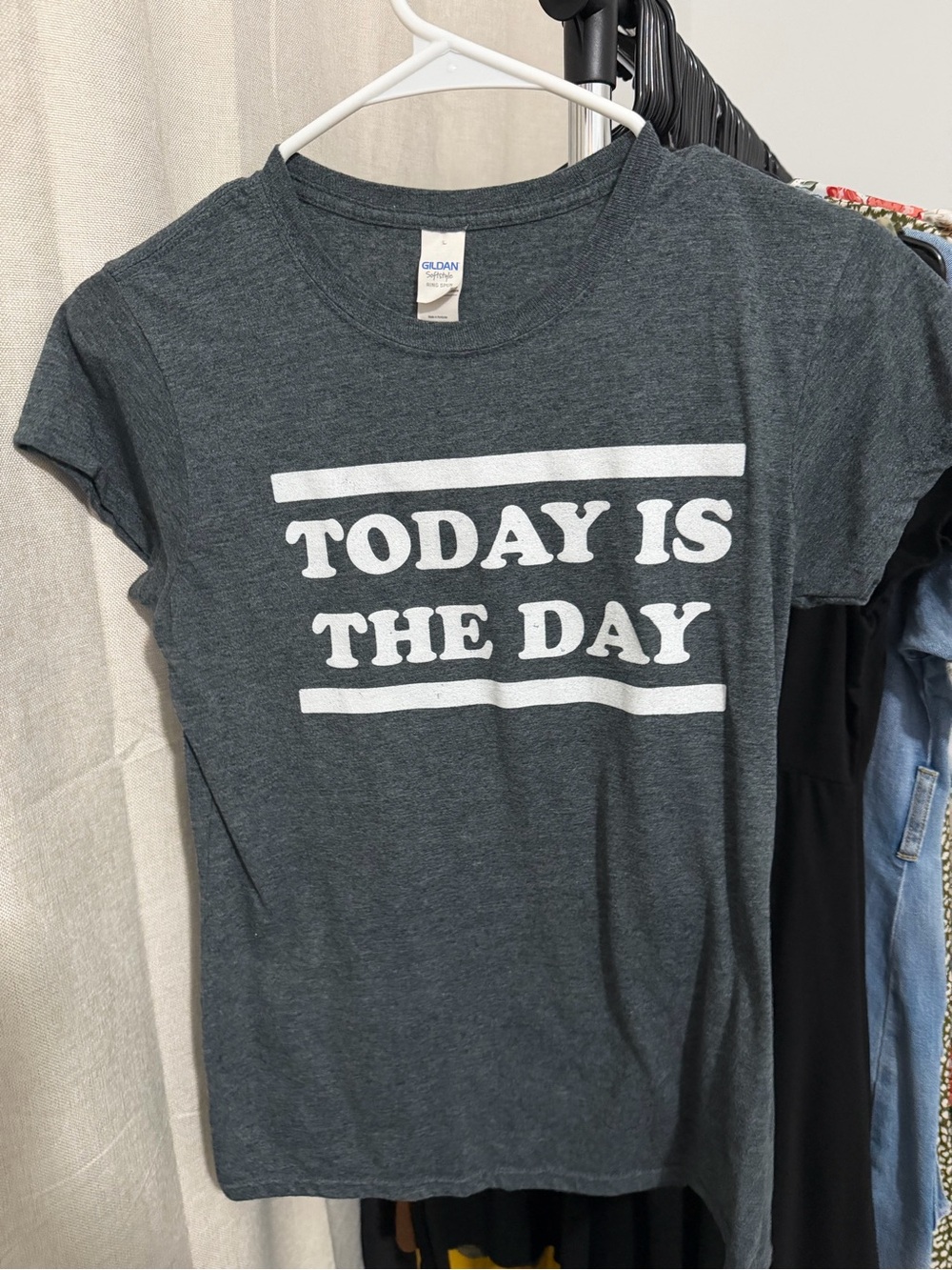 Gildan Charcoal Short Sleeve Tee with White "TODAY IS THE DAY" Graphic - Picture 2 of 4
